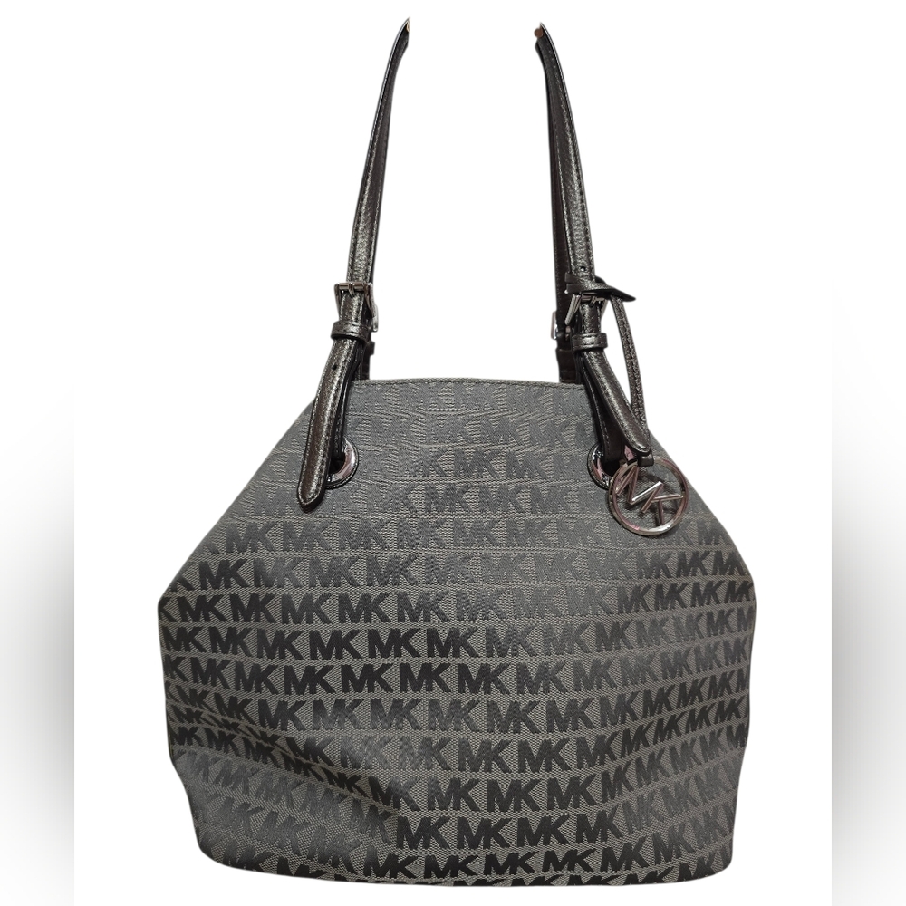 Michael Kors Silver Grey Signature Jet Set Grab Canvas Jacquard Shoulder Bag